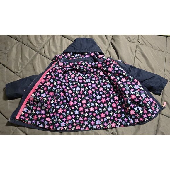JoJo Maman Bébé Splash Splash Girls Waterproof Jacket Size 2T Navy & Floral - Picture 4 of 6